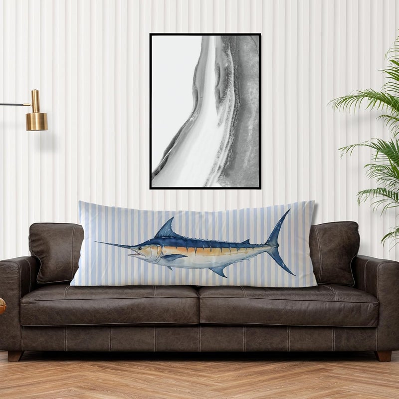 Exqcom Store Nautical Coastal Ocean Fish Body Pillow Covers 20x54, Coastal Room Decor, Preppy Beach Blue Striped Marlin Fish Long Body Pillow Case Cover with Hidden Zipper for Women Men Adults - Image 4